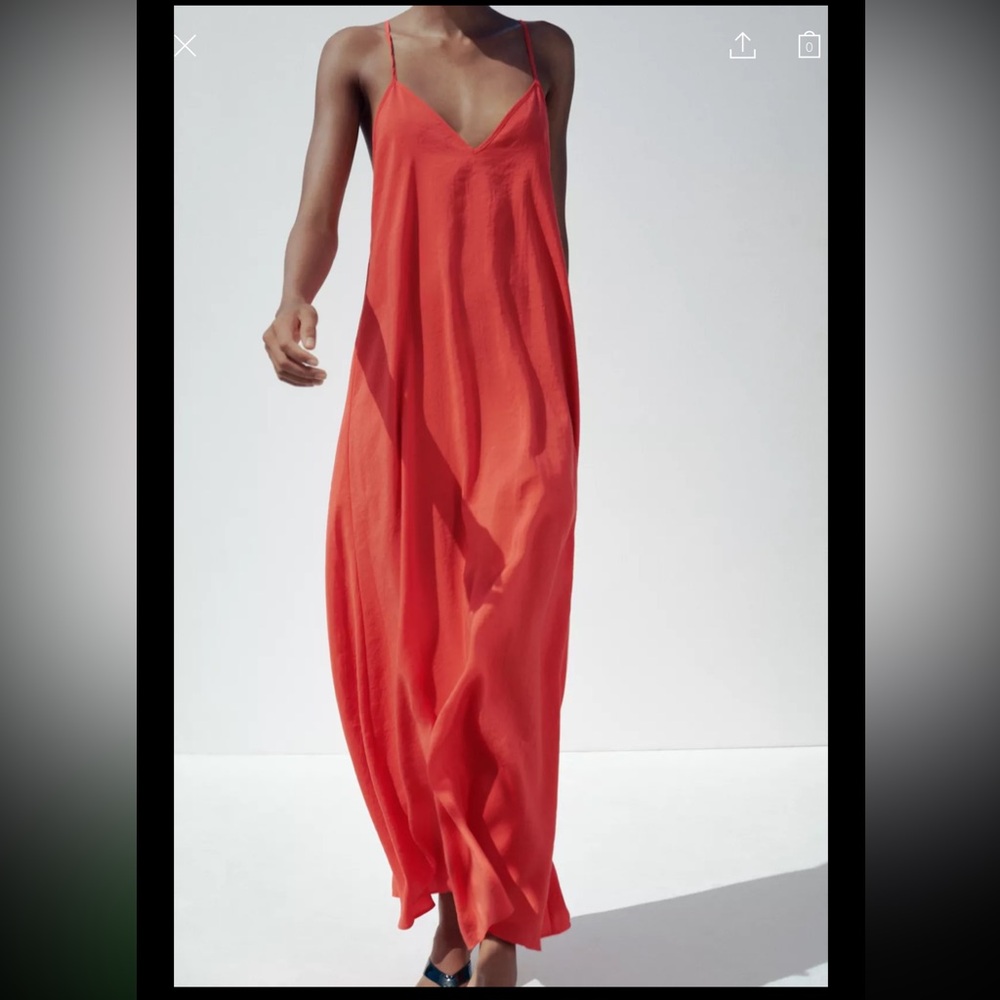 Zara Flowy Coral Midi Dress
